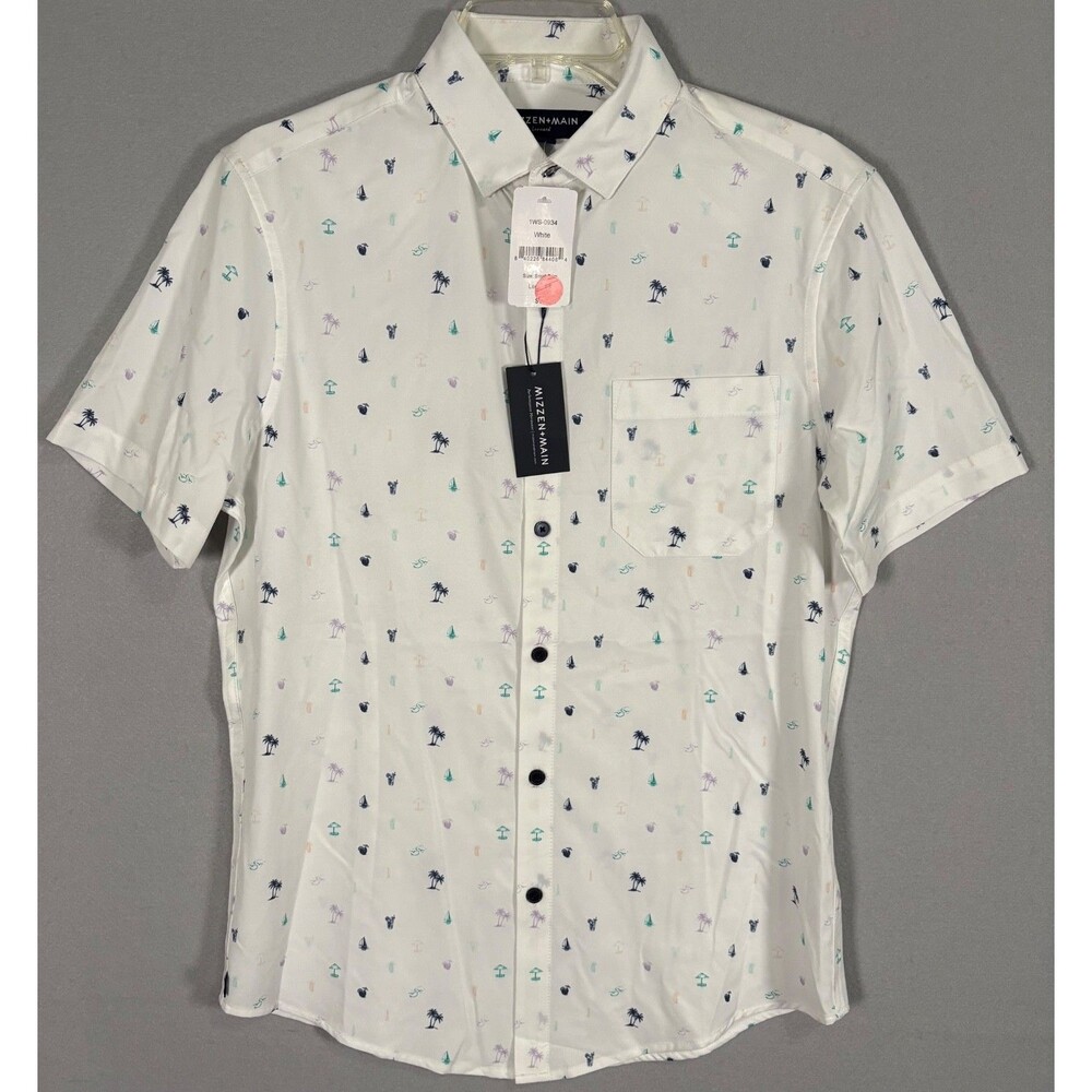 NWT Mizzen Main Leeward Shirt Mens M White Saillboat AOP Performance